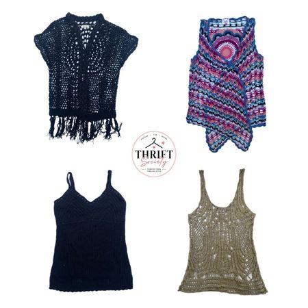 Y2K Vintage Crochet Knit Tank Top & Vest Bundle ( TS-074 )
