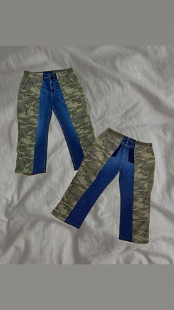 Upcycled Denim × Camo Patchwork Pants