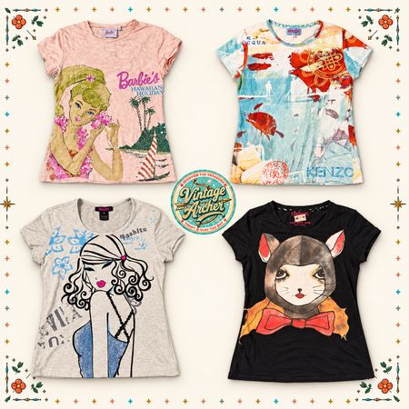 Retro Pop Art Graphic Short Sleeve Tops :8pcs (M3)