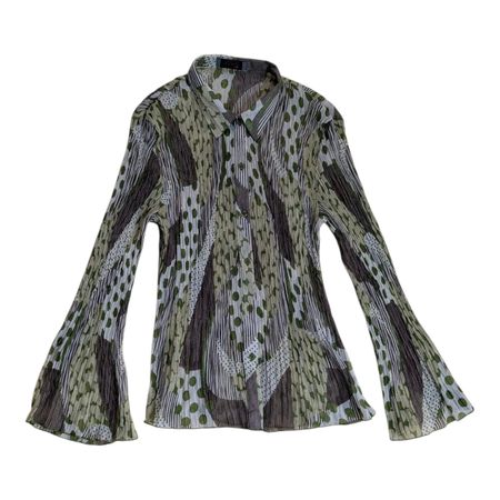 Blusa de Manga Longa Estampada Y2k – Padrão de Patchwork Translúcido