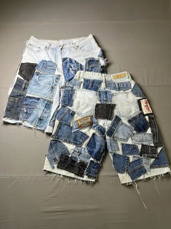 Shorts en patchwork de denim recyclé