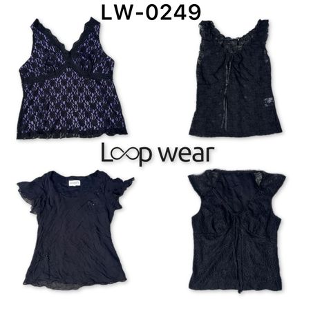 Y2K Ladies Black Lace Tops