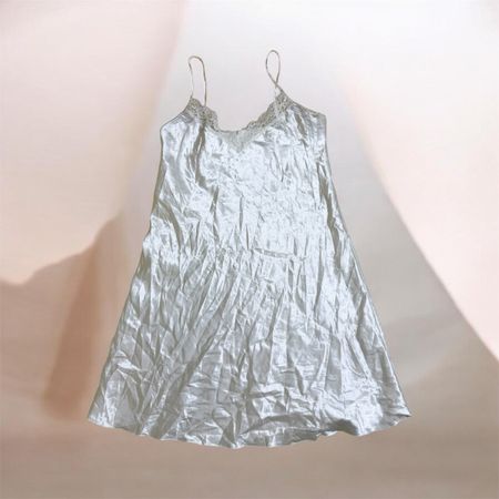 Th507 Y2K Vintage Silk Night Slip Dress Embroidery Detail