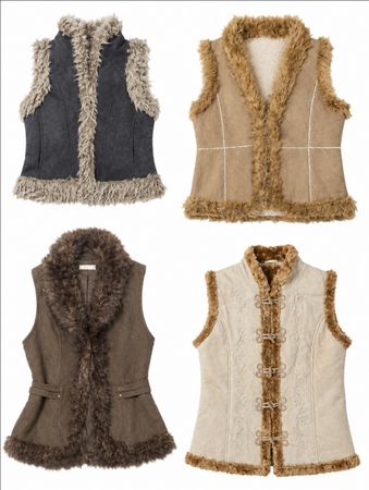 Vintage Y2K Fur Trimmed Sleeveless Vests