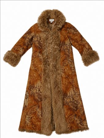 Vintage Y2K Paisley Long Fur Trim Coat – Women’s Boho Winter Coat