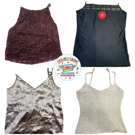Y2K Vintage Metallic & Textured Cami Bundle – 10pcs Wholesale | VR409 ✨🔥