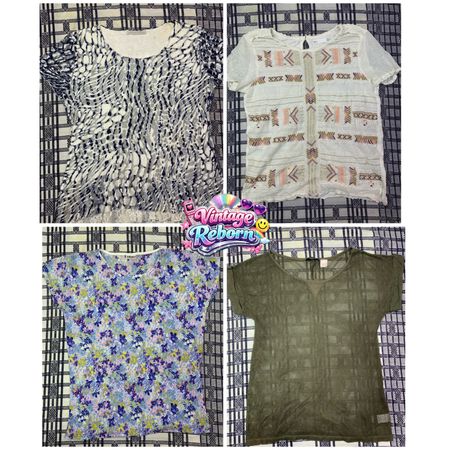 Y2K Vintage Printed & Sheer Short Sleeve Top Bundle | VR-337