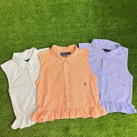 Upcycled Ralph Lauren Ruffle Hem Sleeveless Shirts