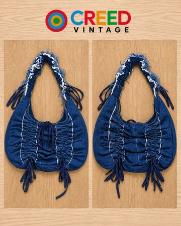 CR2263 UPCYCLED RUCHED DENIM HOBO BAG