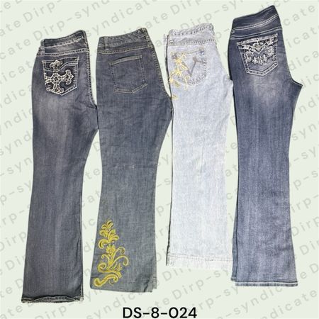 Y2K Embroidered Flare Jeans – Low Rise Retro Denim (DS-8-024)