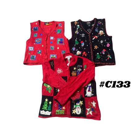 Großhandels Vintage Weihnachts-Pullover Bundle | 10 Stück Frauen Feiertags Cardigans Mix (Tiara International, Studio, Croft & Barrow M-2X) C#133