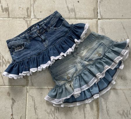 Upcycled Y2K Denim Ruffle Micro Mini Skirt