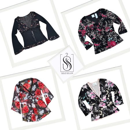Y2K Black Mix Floral Print & Detailed Full Sleeve Tops