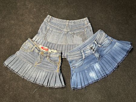 Upcycled Y2K Denim Pleated Mini Skirts