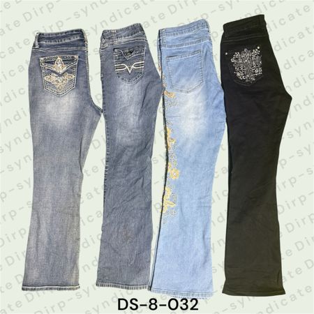 Jeans a zampa d'elefante ricamati Y2K – Denim a vita bassa retro (DS-8-032)