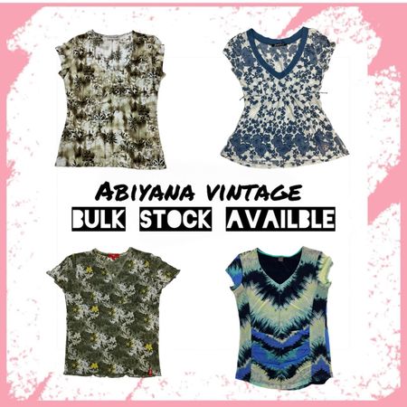 Y2K Graphic Tops Bundle - Floral Tie Dye & Damask V-Neck Babydoll Tops-AV-188