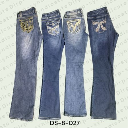 Y2K Embroidered Flare Jeans – Low Rise Vintage Wide Leg Denim (DS-8-027)