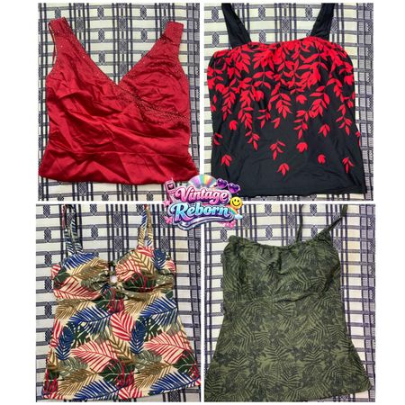 Y2K Vintage Tropical & Botanical Print Tankini Top Bundle | VR-382