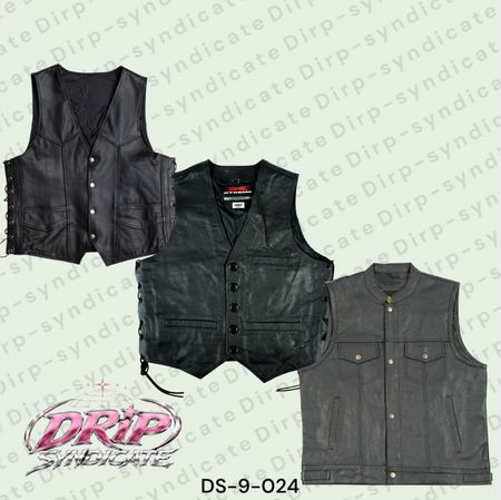 Black Leather Motorcycle Biker Vest | Plus Size (DS-9-024)