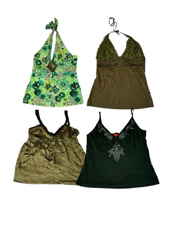 Y2K {BEADED}-{LACE TRIM}-{ FLORAL} CAMI TOPS|V-T790