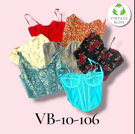 Lot en gros de tops courts corset Y2K – Styles variés (VB-10-106) 9 pièces