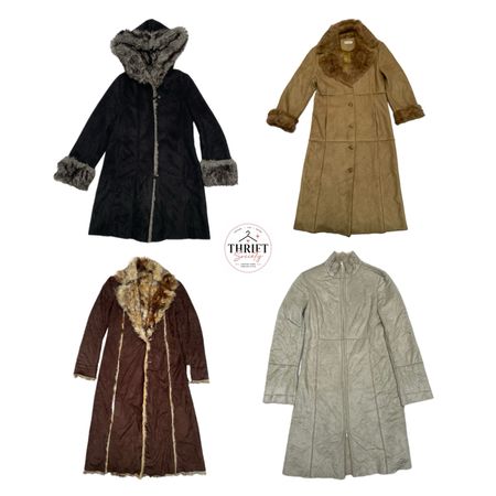 Veste longue en fausse suede vintage Y2K avec bordure en fourrure « Afghan Coat Long » ( TS-071 )