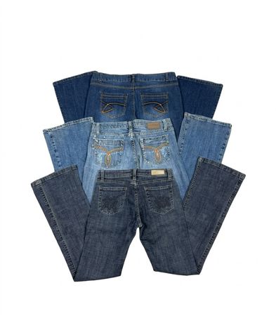 Vintage Y2K Women's Contrast Stitch Denim Jeans - Embroidered Pocket Flare & Bootcut Wholesale Bundle #71