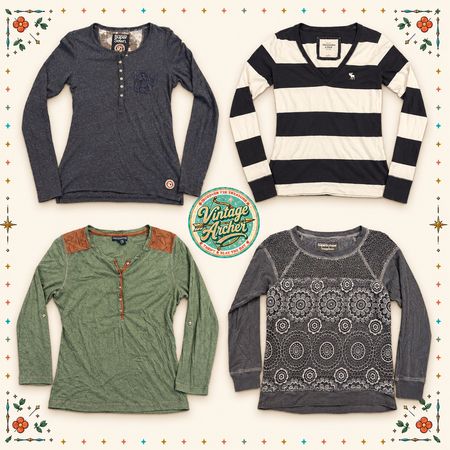 Y2K Henley & Long Sleeve Tops Mix – Vintage Women’s Bundle 10pcs (HT8)