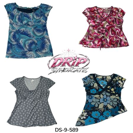 Retro Y2K Short Sleeve Poly Fashion Blouse (DS-9-589)