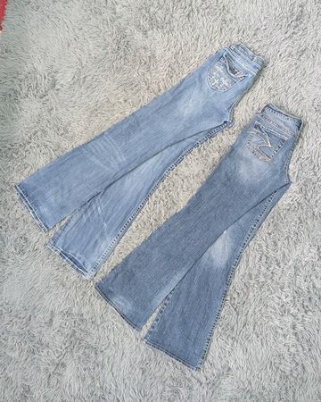 ***Y2K Embroidered Flare Jeans Mixed Rise