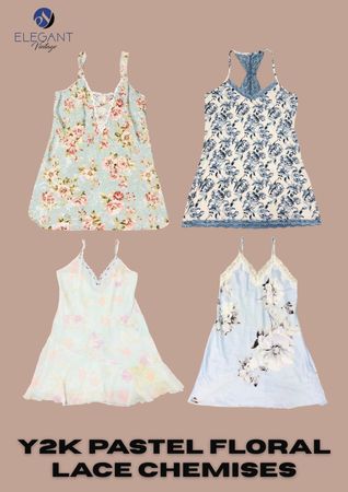 Y2K Pastel Floral Lace Chemises - EV2389