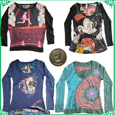 Vintage Y2K Desigual Long Sleeve Tops Patchwork Ladies Blouses Lot A103