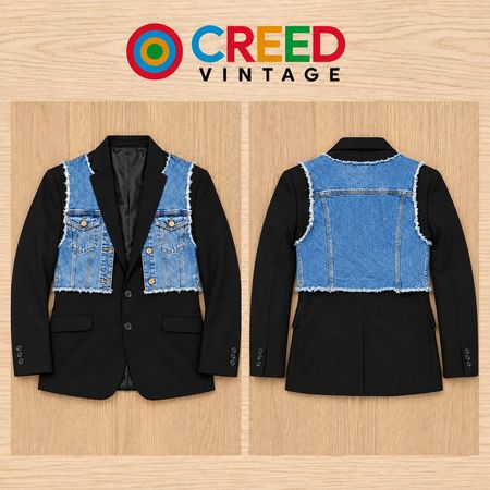 CR2270 UPCYCLED DENIM WESTENPANEL ANZUG BLAZER