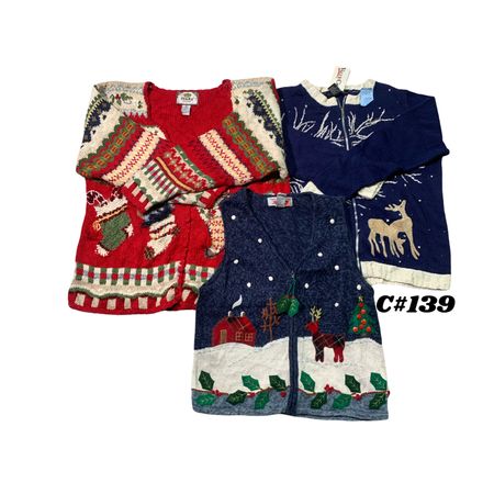 Wholesale Vintage Christmas Sweaters Bundle | 10pcs Women’s Holiday Cardigans Mix (Tiara International M-2X) C#139