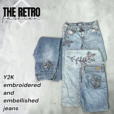 Yw-145/Y2K embroidered and embellished jeans