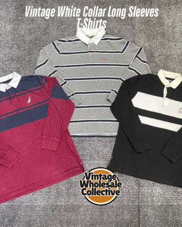T-shirt a maniche lunghe vintage colletto bianco - (12/10)