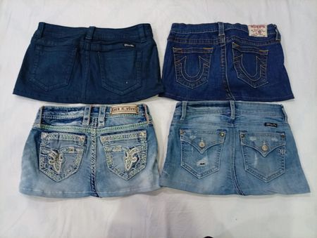 CR10344 Upcycled Mix Mini Denim Skirts