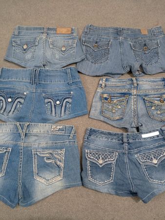 HD1538 Ladies Upcycled Y2K Embellished Denim Micro Mini Shorts