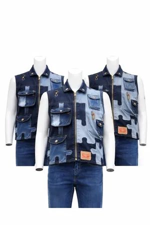 CR1387 Upcycled Patchwork Puzzle Denim Utility Vest