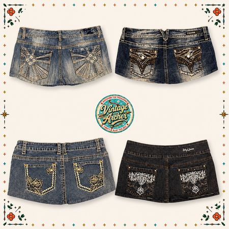 Y2K Low Rise Bling Rhinestone Denim Shorts Mix :11pcs (SC2)