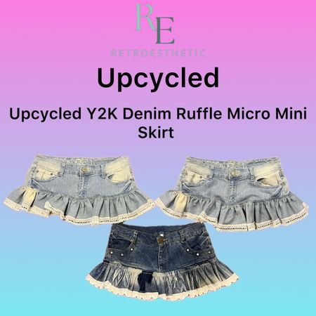 Jupe micro mini en denim à volants Y2K upcyclée