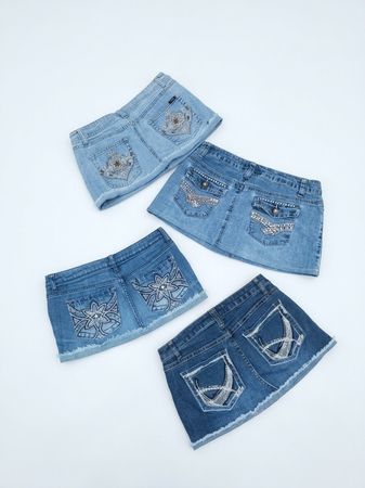 Vintage Y2K Rhinestone & Embroidered Denim Skirts (A-30)
