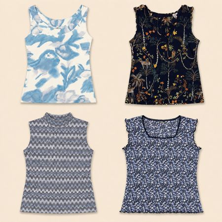 Y2K Indigo Garden Tops sans manches