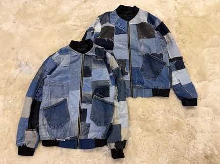 Jaqueta Bomber de Patchwork de Denim Y2K Reciclado