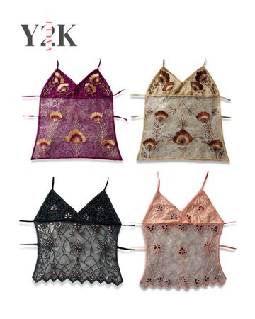 Y2K Embellished Mesh Tank Tops (Yv-742)