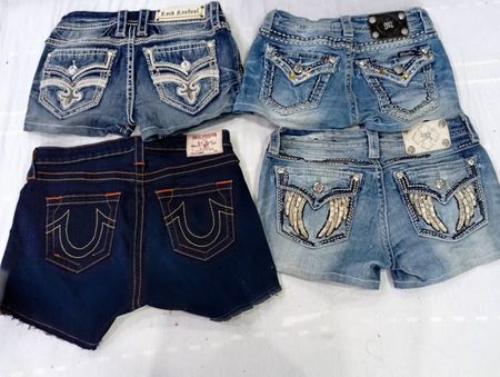 CR10580 Upcycled Mix Branded Mini Denim Shorts