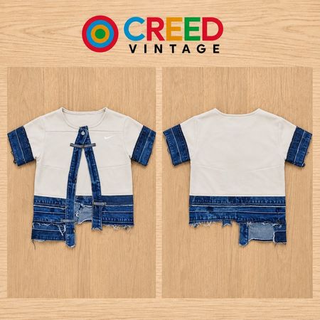 CR2288 UPCYCLED DENIM TIE-FRONT CROP TOP