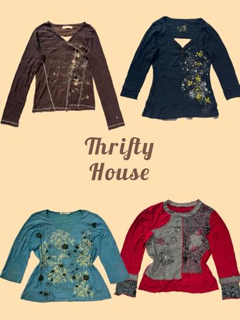 Y2K Vintage Printed Long Sleeve Tops(TH/612)