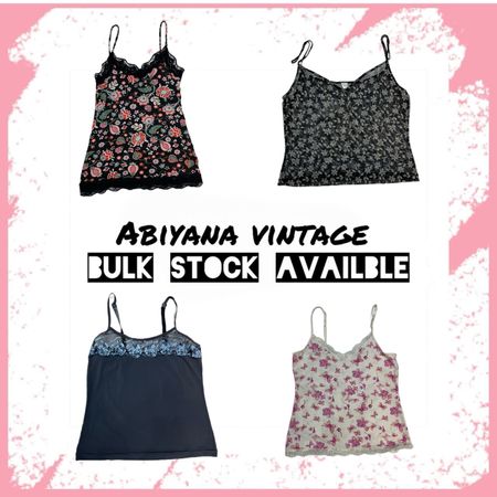 Y2K Cami Tops Bundle - Floral Lace Trim, Mesh Print, Butterfly & Lace Cami Mix -AV-100