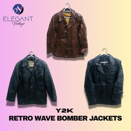 Y2K Retro Wave Bomber Leather Jackets - EV1240